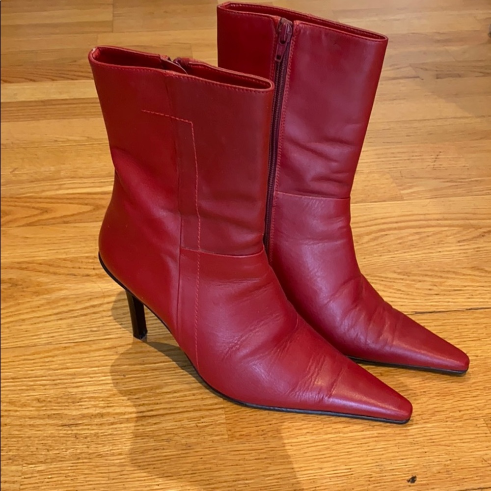 Red leather boots